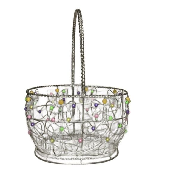 3/$20 Metal Basket w/Multicolored Beads and Swirl Designs (Perfect for Easter) - Picture 1 of 15